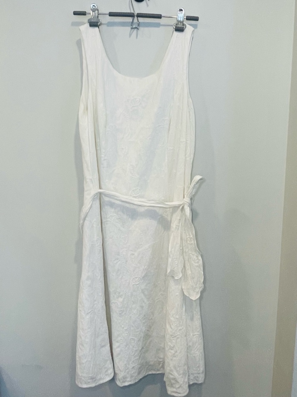 cleo White Embroidered Tie-Waist Midi Dress